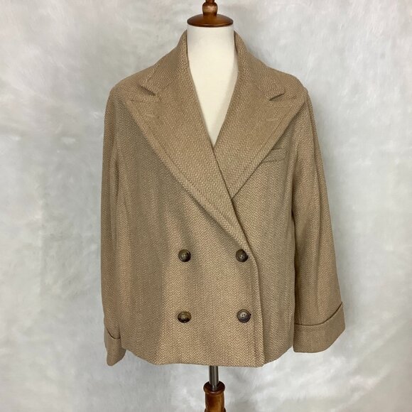 Polo Ralph Lauren Jackets & Blazers - Polo Ralph Lauren Beige Double Breasted Boxy Fit Herringbone Polo Coat S